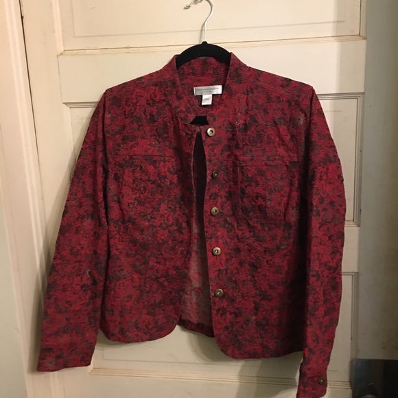 Christopher & Banks Jackets & Blazers - Vtg red gray petite medium jacket blazer jacquard Christopher Banks beautiful